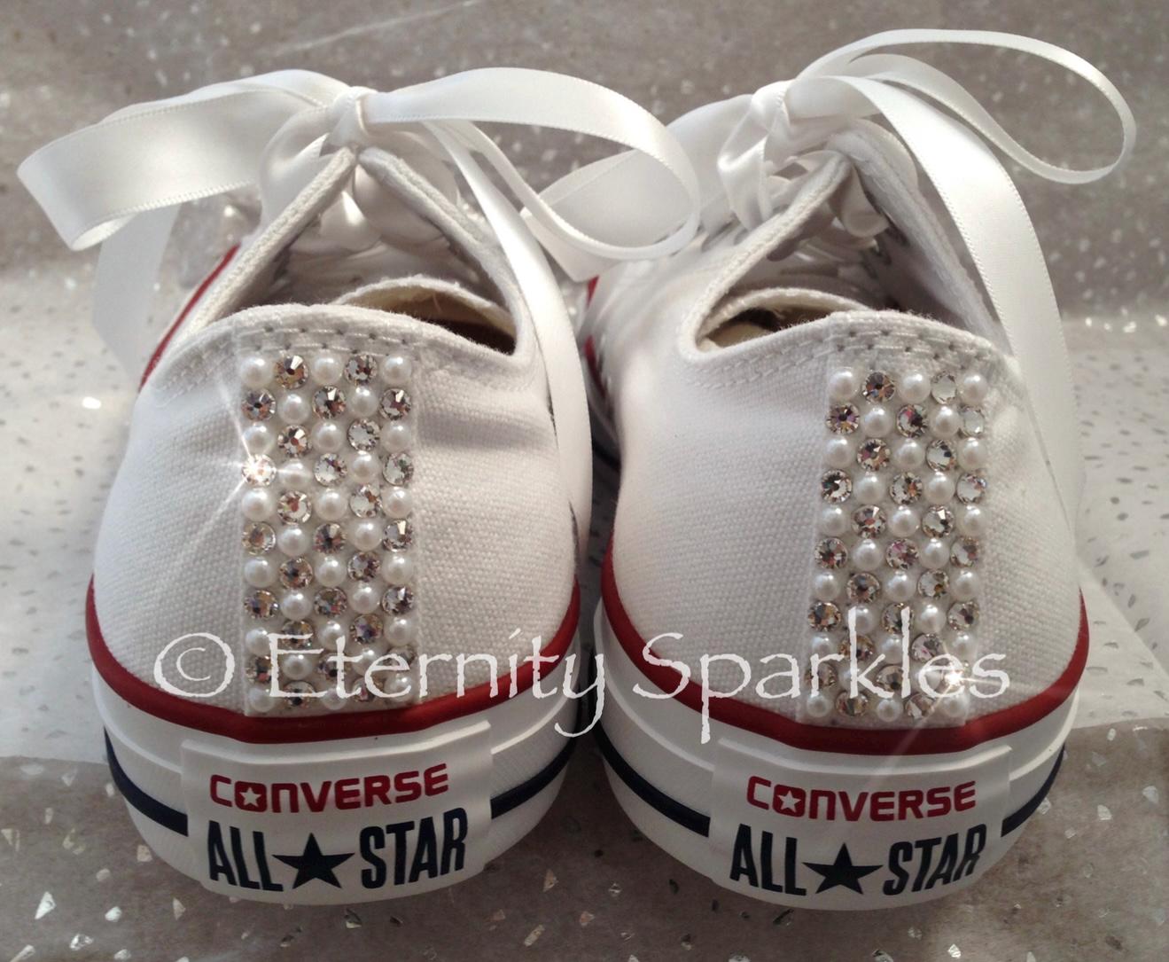 Custom Converse White Luxury Pearl & Crystal Sparkle Bridal Trainers