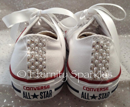 Custom Converse White Luxury Pearl & Crystal Sparkle Bridal Trainers