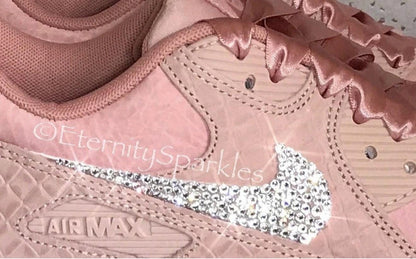 Custom Nike Air Max 90 Premium Pink Glaze Luxury Crystal Sparkle Ladies Trainers