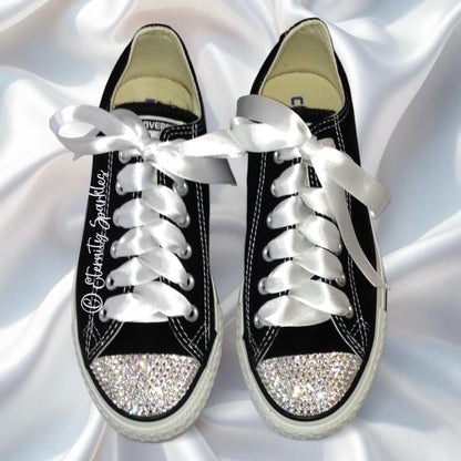 Custom Converse Black Luxury Crystal Sparkle Ladies Trainers