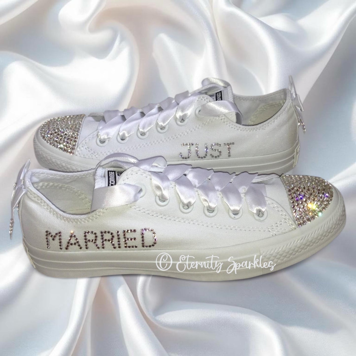 Custom Converse Mono White Personalised Luxury Crystal Sparkle Bridal Trainers