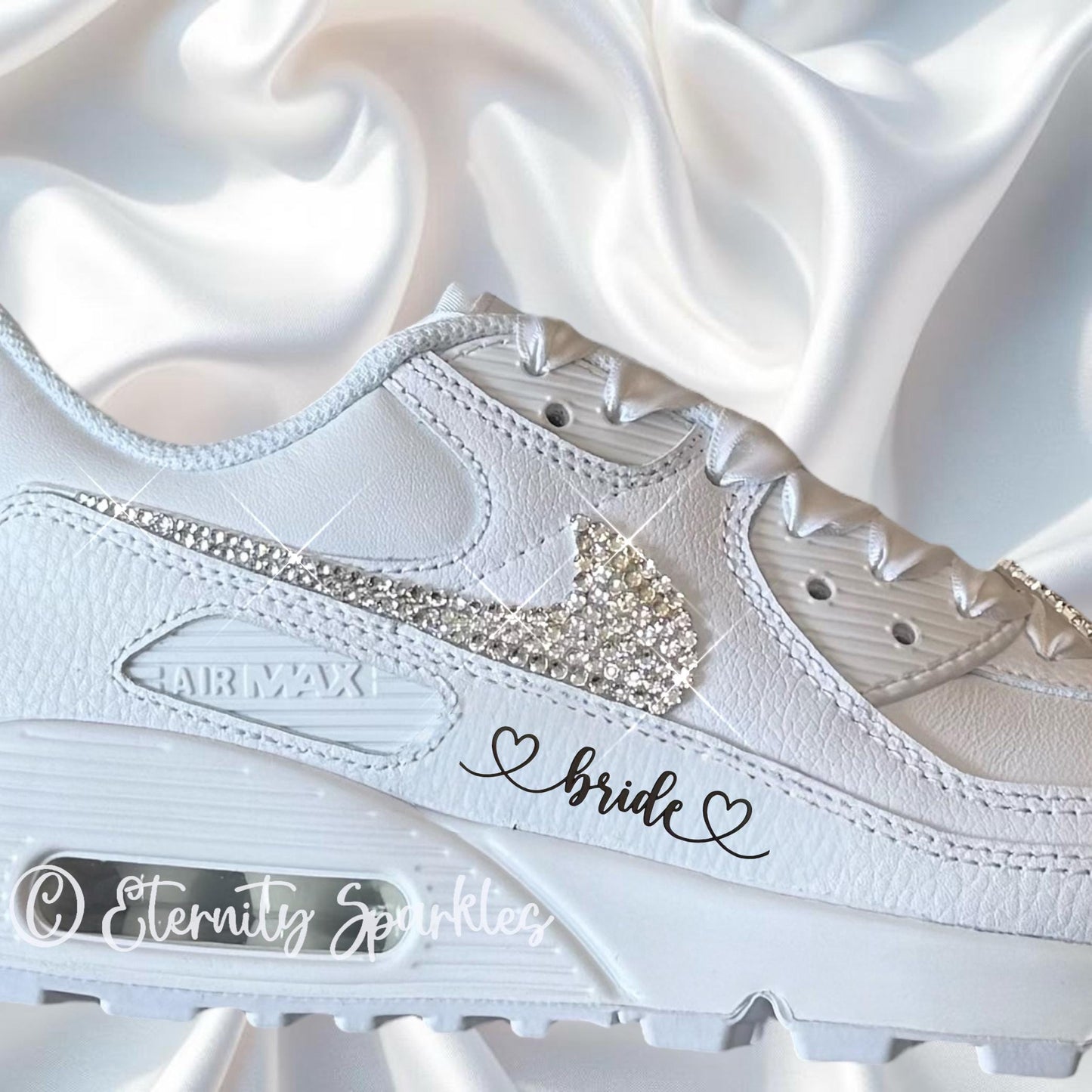 Custom Nike Air Max 90 White Personalised Luxury Crystal Sparkle Bridal Trainers