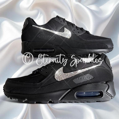 Custom Nike Air Max 90 Black Luxury Crystal Sparkle Ladies Trainers
