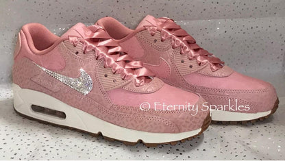 Custom Nike Air Max 90 Premium Pink Glaze Luxury Crystal Sparkle Ladies Trainers