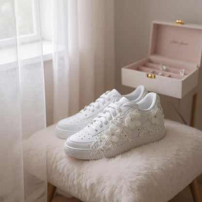 Custom Nike Air Force 1 AF1 White Personalised Luxury Lace Bridal Trainers