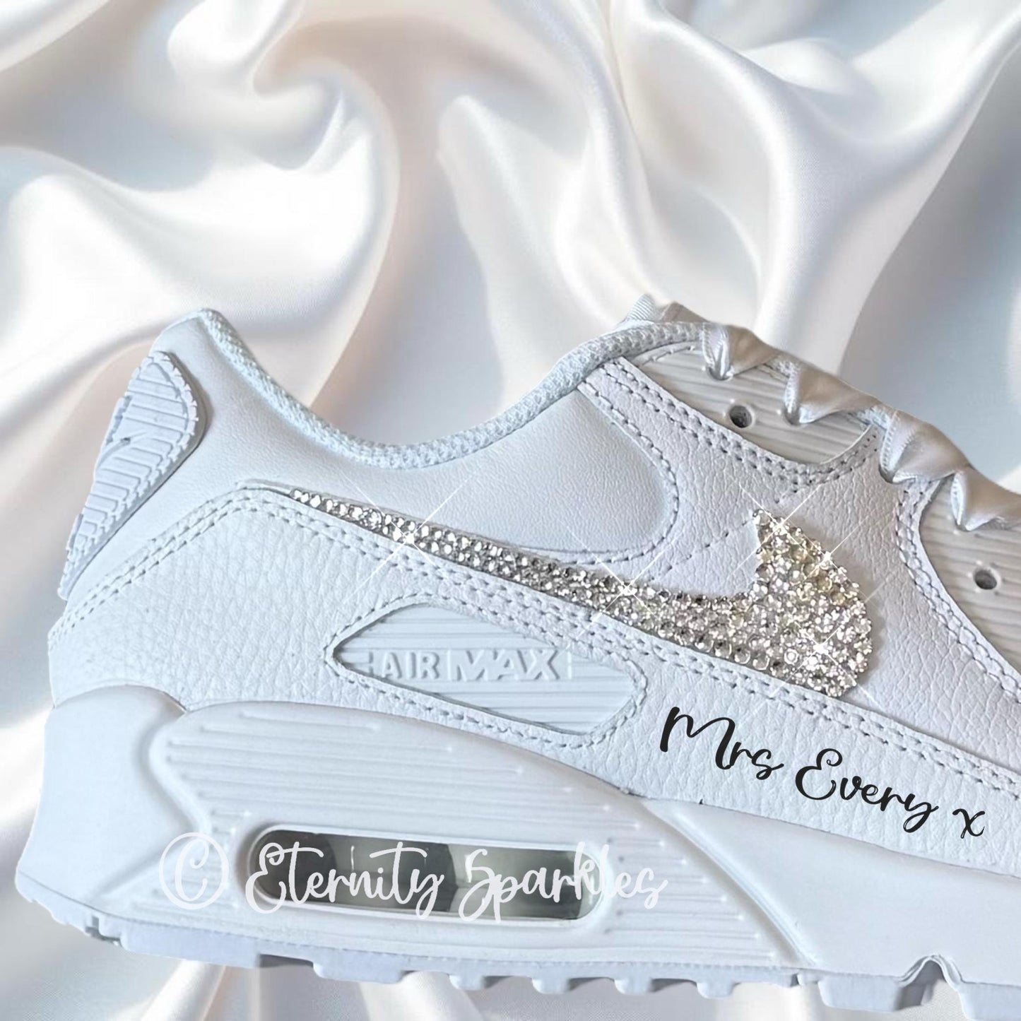 Custom Nike Air Max 90 White Personalised Luxury Crystal Sparkle Bridal Trainers