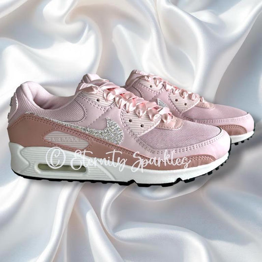 Custom Nike Air Max 90 Blush Pink Luxury Crystal Sparkle Ladies Trainers