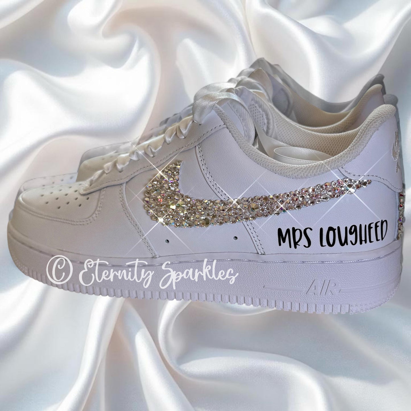 Custom Nike Air Force 1 AF1 White Personalised Luxury Crystal Sparkle Bridal Trainers