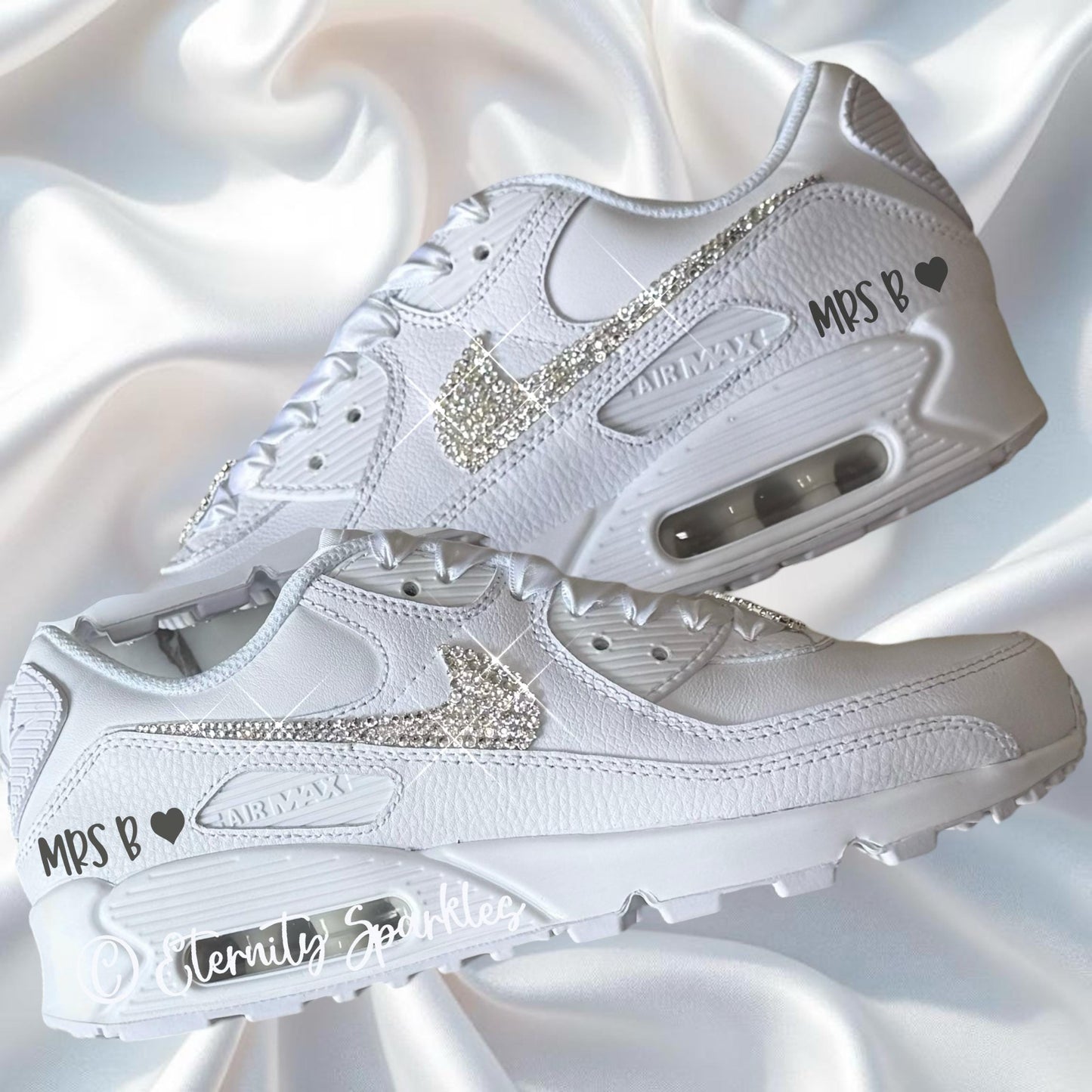 Custom Nike Air Max 90 White Personalised Luxury Crystal Sparkle Bridal Trainers