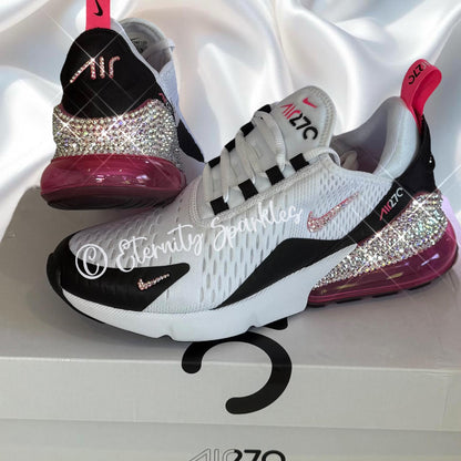 Custom Nike Air Max 270 White, Pink, Black Luxury Crystal Sparkle Trainers