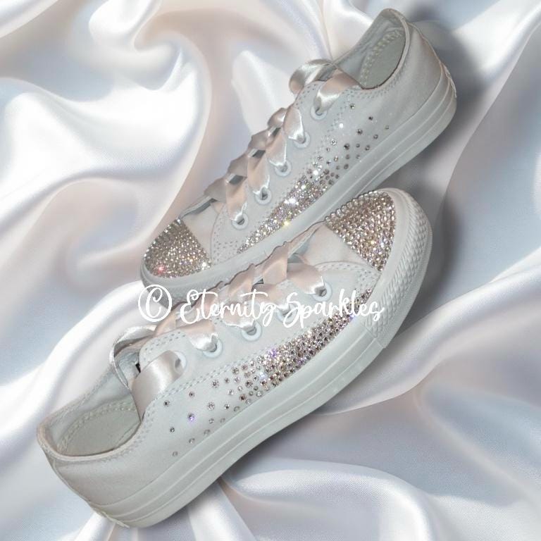Custom Converse Mono White Luxury Crystal Starburst Sparkle Bridal Trainers