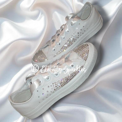 Custom Converse Mono White Luxury Crystal Starburst Sparkle Bridal Trainers