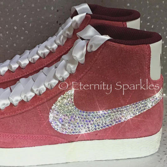 Custom Nike Blazer Rose Pink Suede Luxury Crystal Sparkle Ladies Trainers