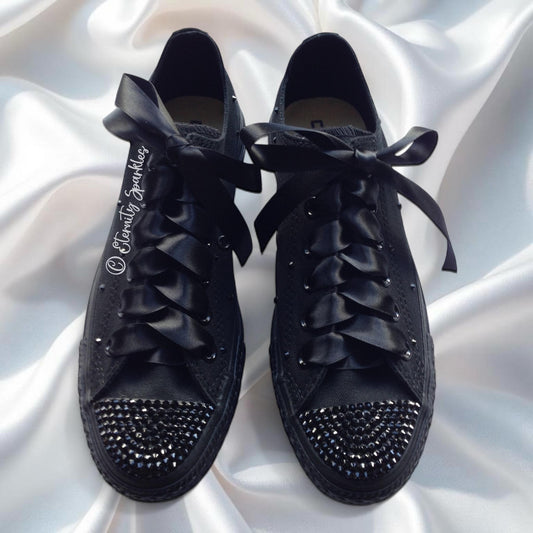 Custom Converse Mono Black Luxury Crystal Sparkle Trainers