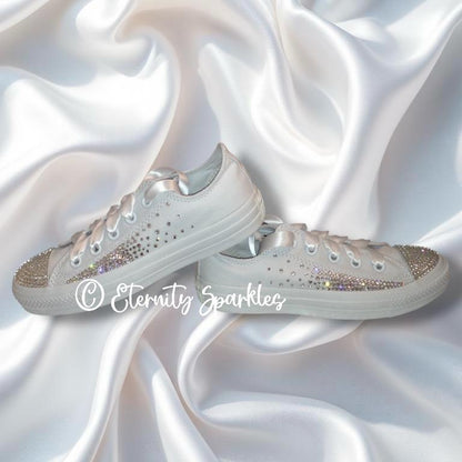 Custom Converse Mono White Luxury Crystal Starburst Sparkle Bridal Trainers