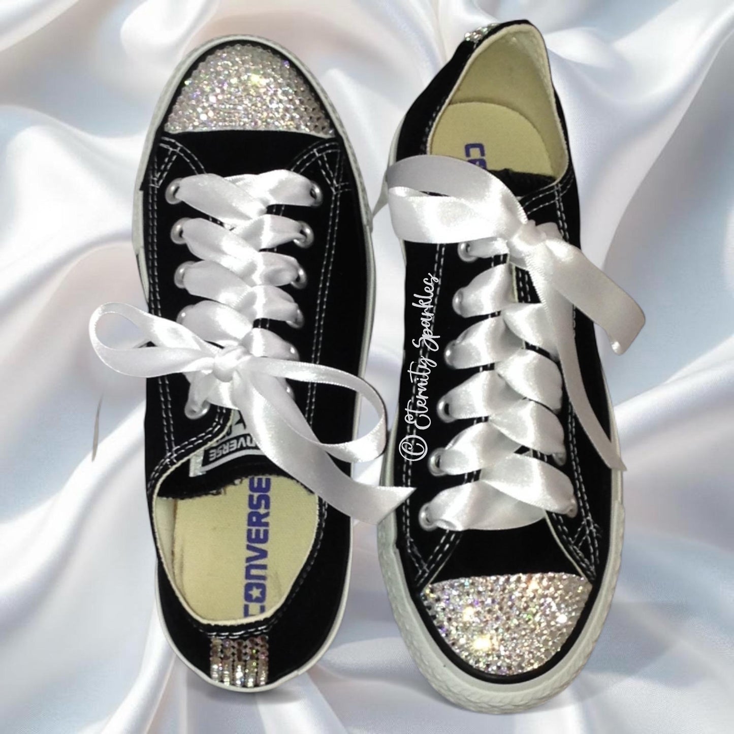 Custom Converse Black Luxury Crystal Sparkle Ladies Trainers