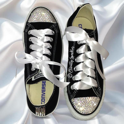 Custom Converse Black Luxury Crystal Sparkle Ladies Trainers