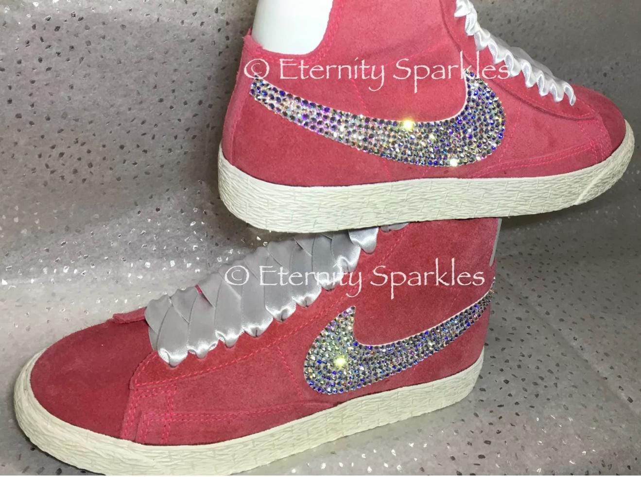 Custom Nike Blazer Rose Pink Suede Luxury Crystal Sparkle Ladies Trainers