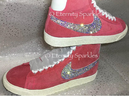 Custom Nike Blazer Rose Pink Suede Luxury Crystal Sparkle Ladies Trainers