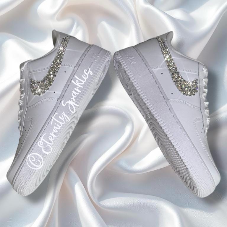 Custom Nike Air Force 1 AF1 White Personalised Luxury Crystal Sparkle Bridal Trainers