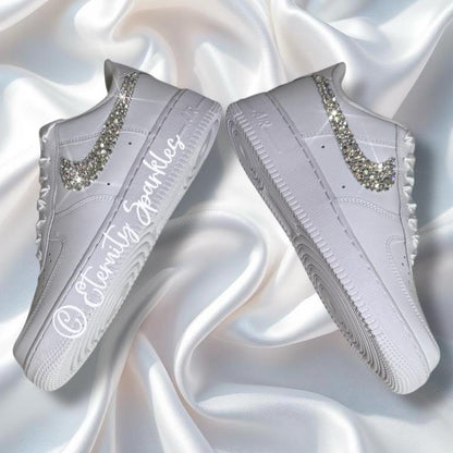 Custom Nike Air Force 1 AF1 White Personalised Luxury Crystal Sparkle Bridal Trainers
