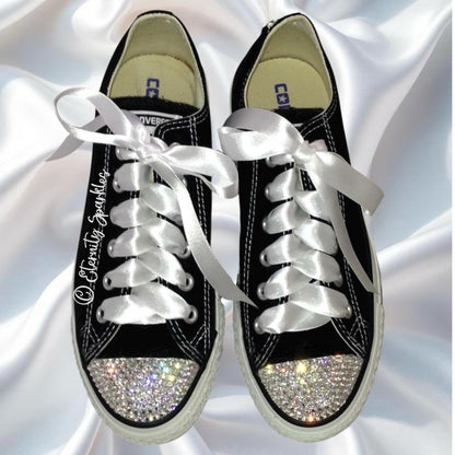 Custom Converse Black Luxury Crystal Sparkle Ladies Trainers