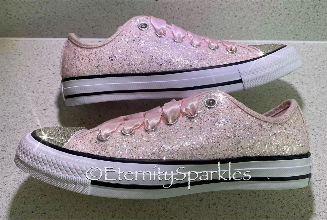 Custom Converse Pale Pink Glitter Luxury Crystal Sparkle Trainers