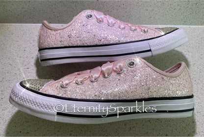 Custom Converse Pale Pink Glitter Luxury Crystal Sparkle Trainers