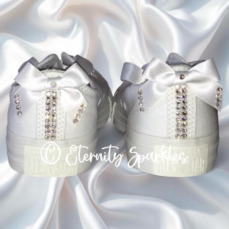 Custom Converse Mono White Luxury Crystal Starburst Sparkle Bridal Trainers