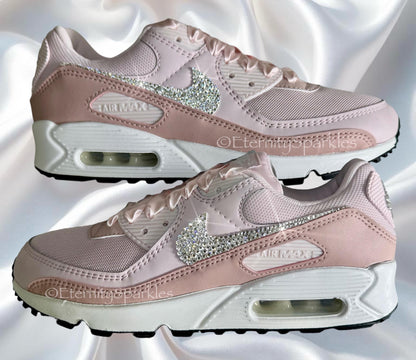 Custom Nike Air Max 90 Blush Pink Luxury Crystal Sparkle Ladies Trainers