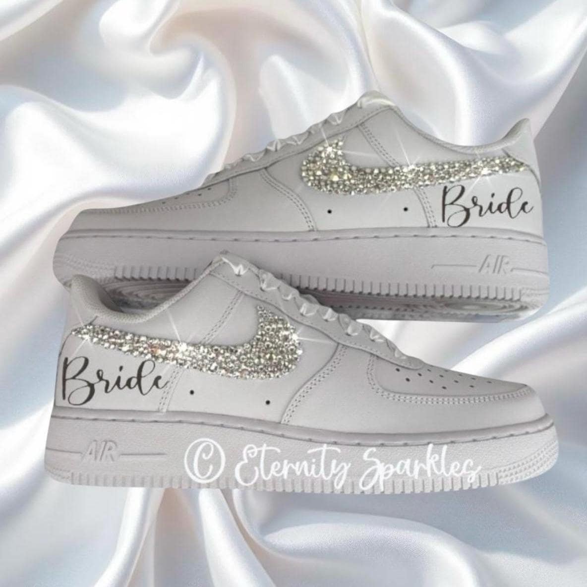 Custom Nike Air Force 1 AF1 White Personalised Luxury Crystal Sparkle Bridal Trainers