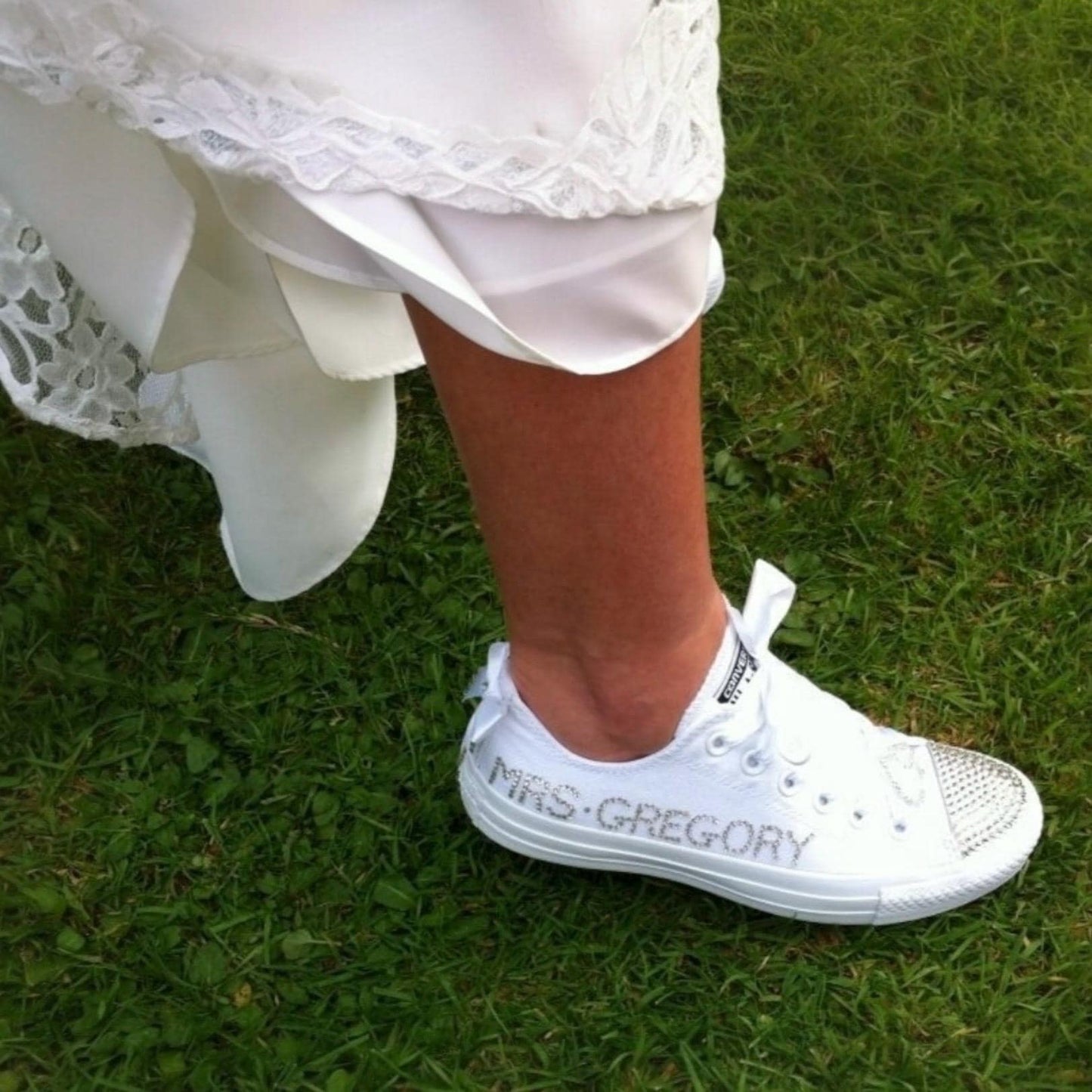 Custom Converse Mono White Personalised Luxury Crystal Sparkle Bridal Trainers