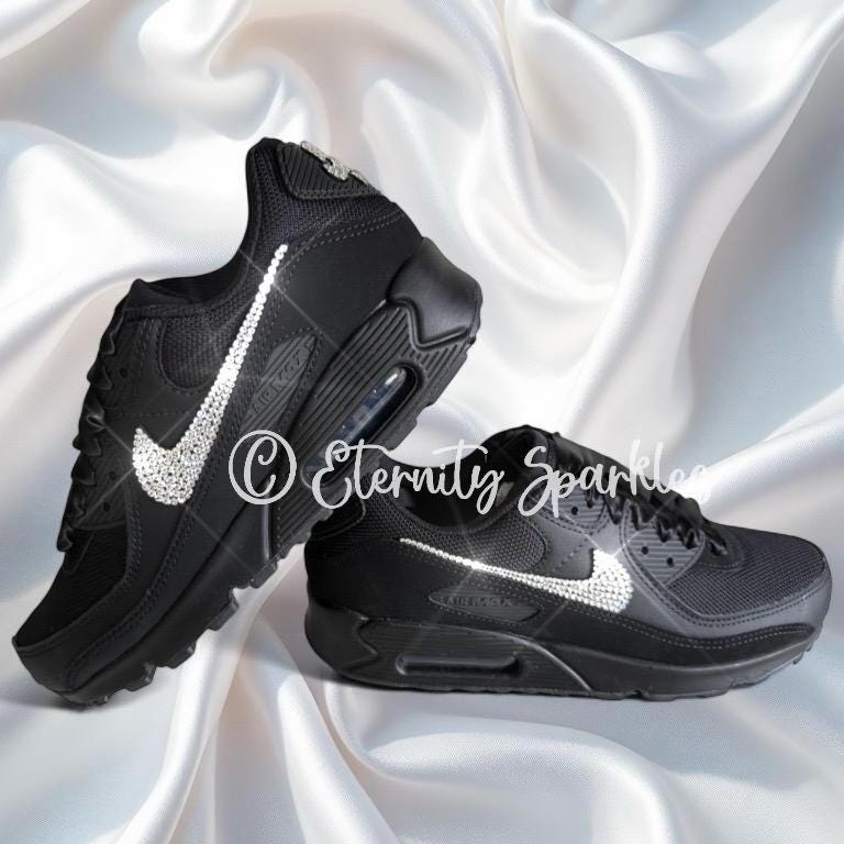 Custom Nike Air Max 90 Black Luxury Crystal Sparkle Ladies Trainers