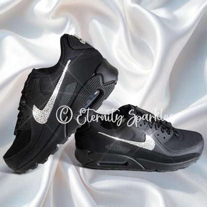 Custom Nike Air Max 90 Black Luxury Crystal Sparkle Ladies Trainers