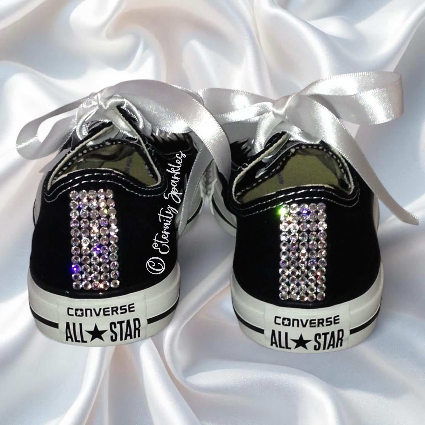 Custom Converse Black Luxury Crystal Sparkle Ladies Trainers