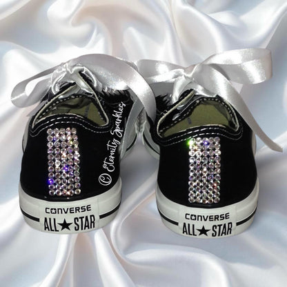 Custom Converse Black Luxury Crystal Sparkle Ladies Trainers