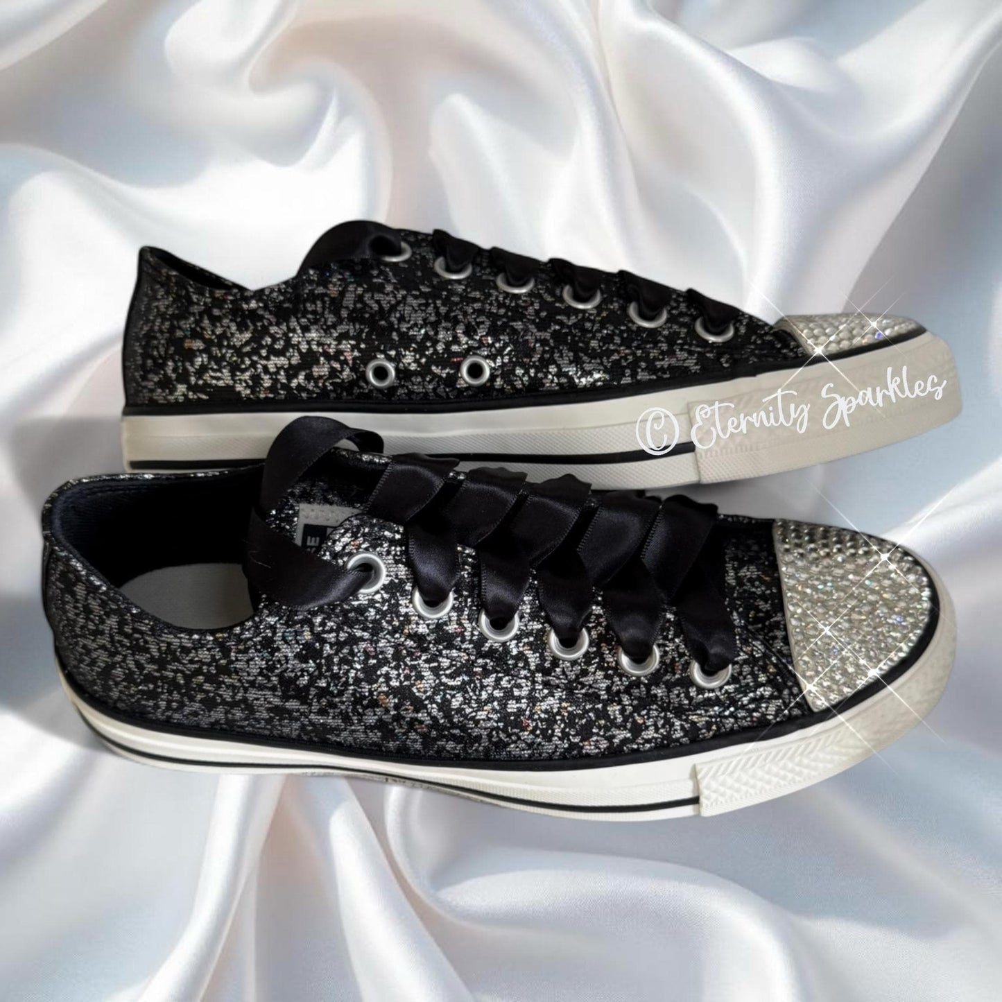 Custom Converse Black Glitter Luxury Crystal Sparkle Trainers
