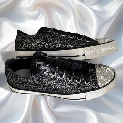 Custom Converse Black Glitter Luxury Crystal Sparkle Trainers