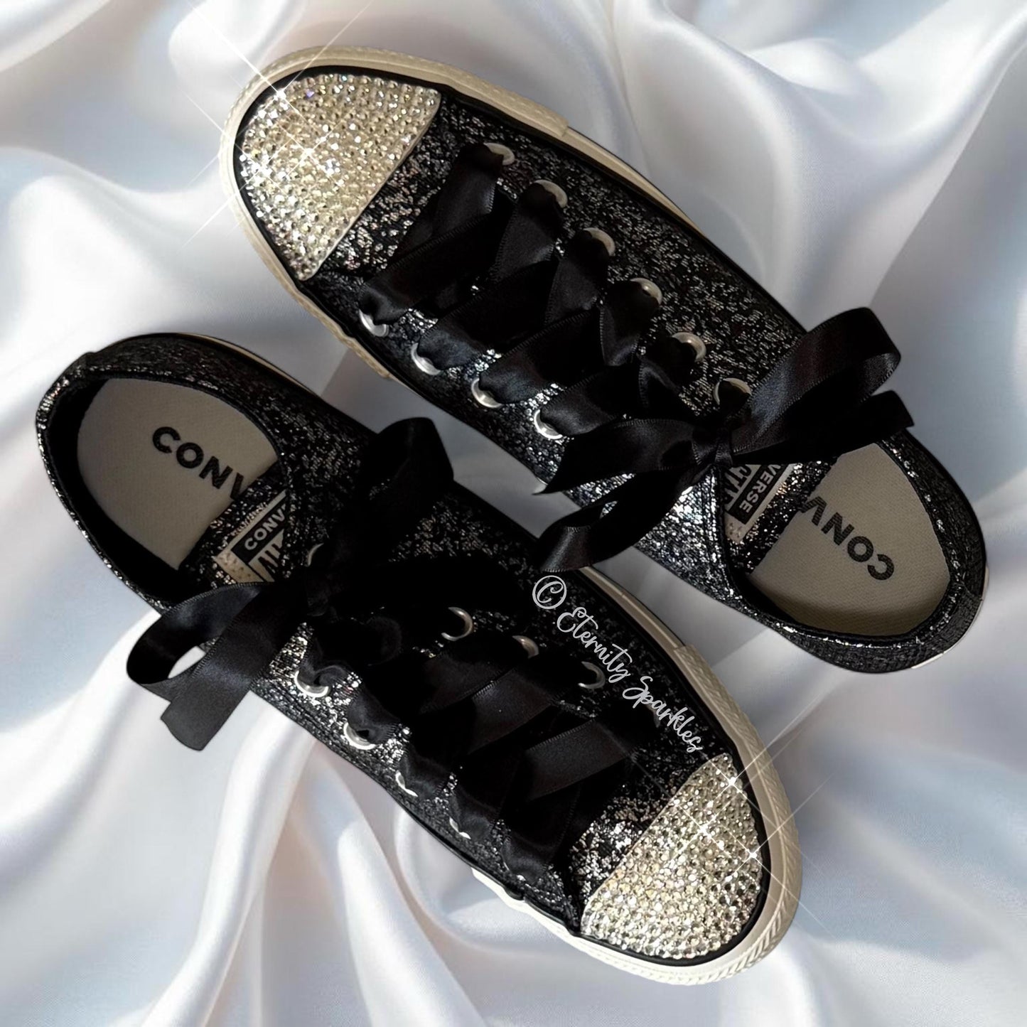 Custom Converse Black Glitter Luxury Crystal Sparkle Trainers
