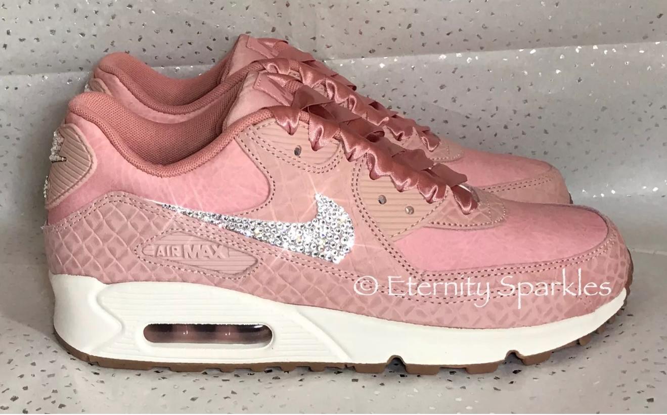 Custom Nike Air Max 90 Premium Pink Glaze Luxury Crystal Sparkle Ladies Trainers