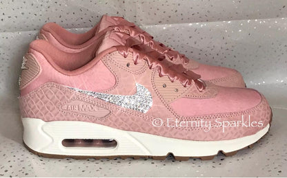 Custom Nike Air Max 90 Premium Pink Glaze Luxury Crystal Sparkle Ladies Trainers