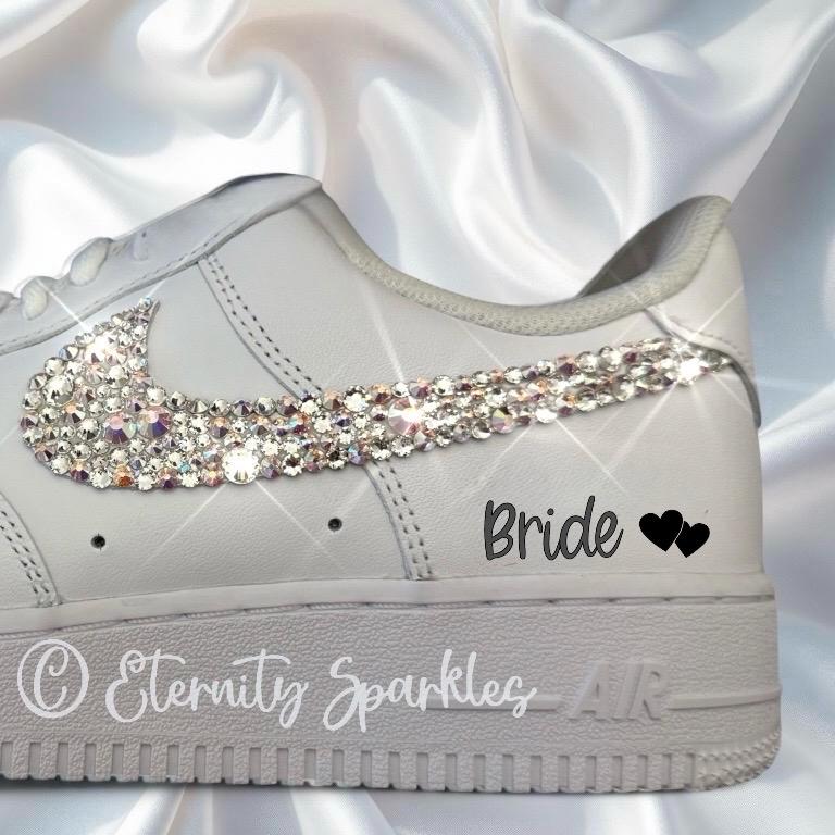 Custom Nike Air Force 1 AF1 White Personalised Luxury Crystal Sparkle Bridal Trainers