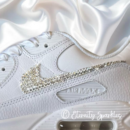 Custom Nike Air Max 90 White Personalised Luxury Crystal Sparkle Bridal Trainers