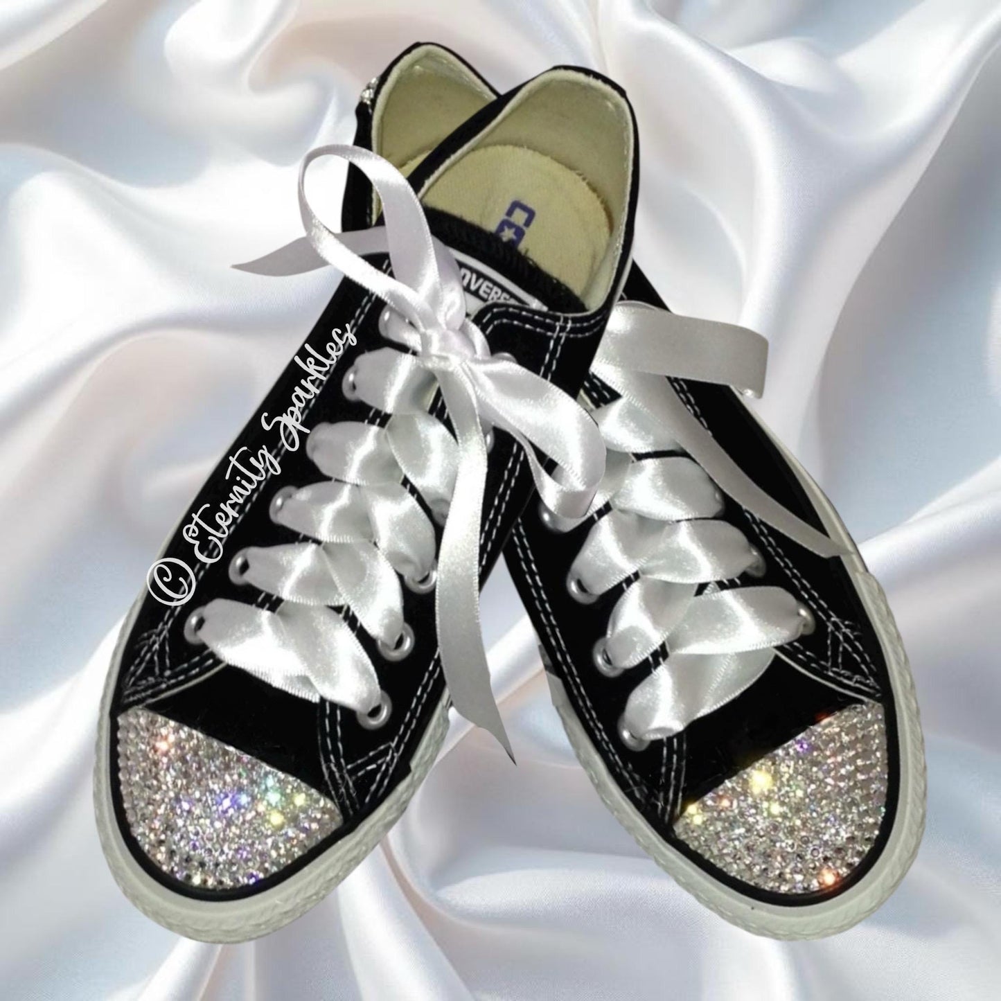 Custom Converse Black Luxury Crystal Sparkle Ladies Trainers