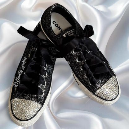 Custom Converse Black Glitter Luxury Crystal Sparkle Trainers