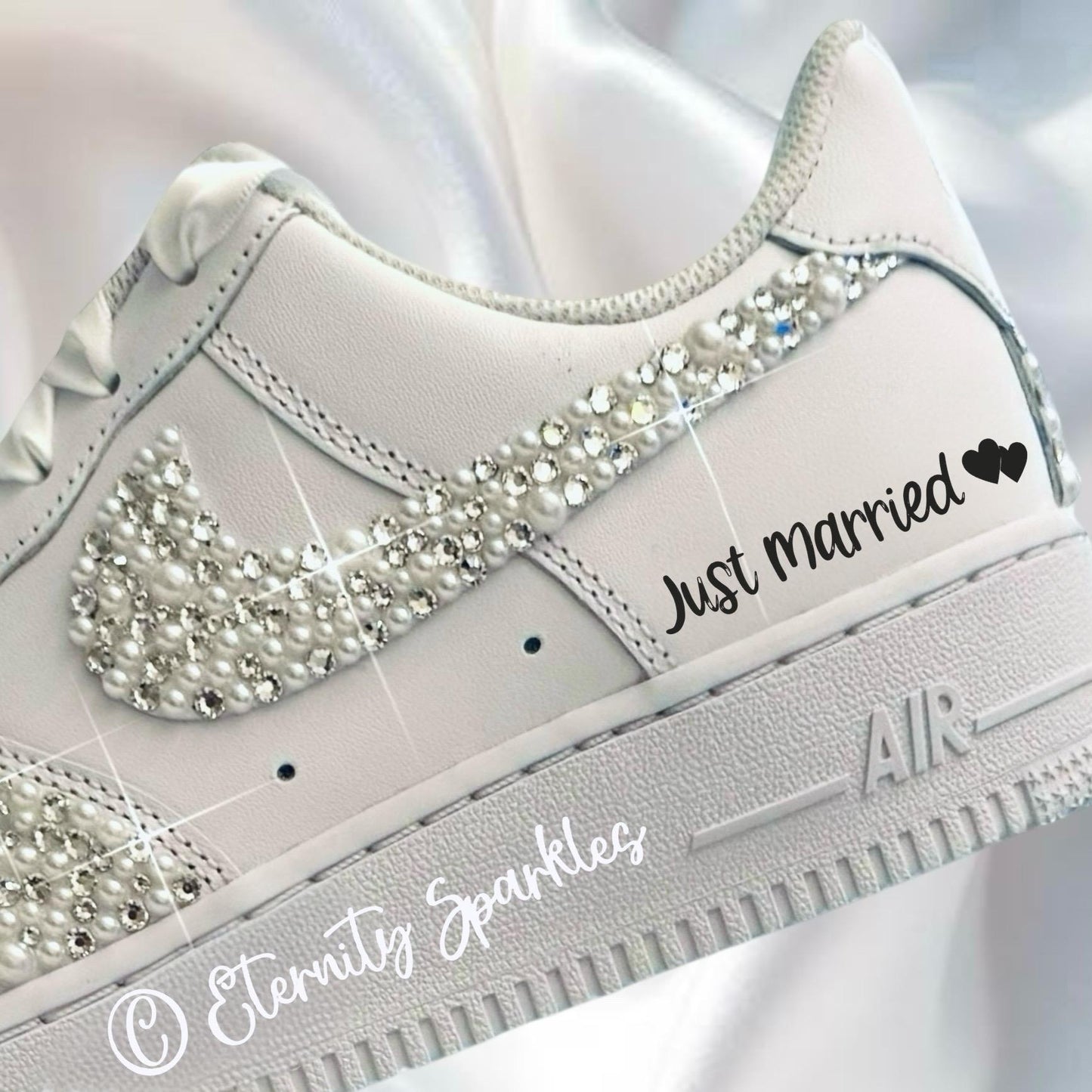 Custom Nike Air Force 1 AF1 White Personalised Luxury Pearl & Crystal Sparkle Bridal Trainers