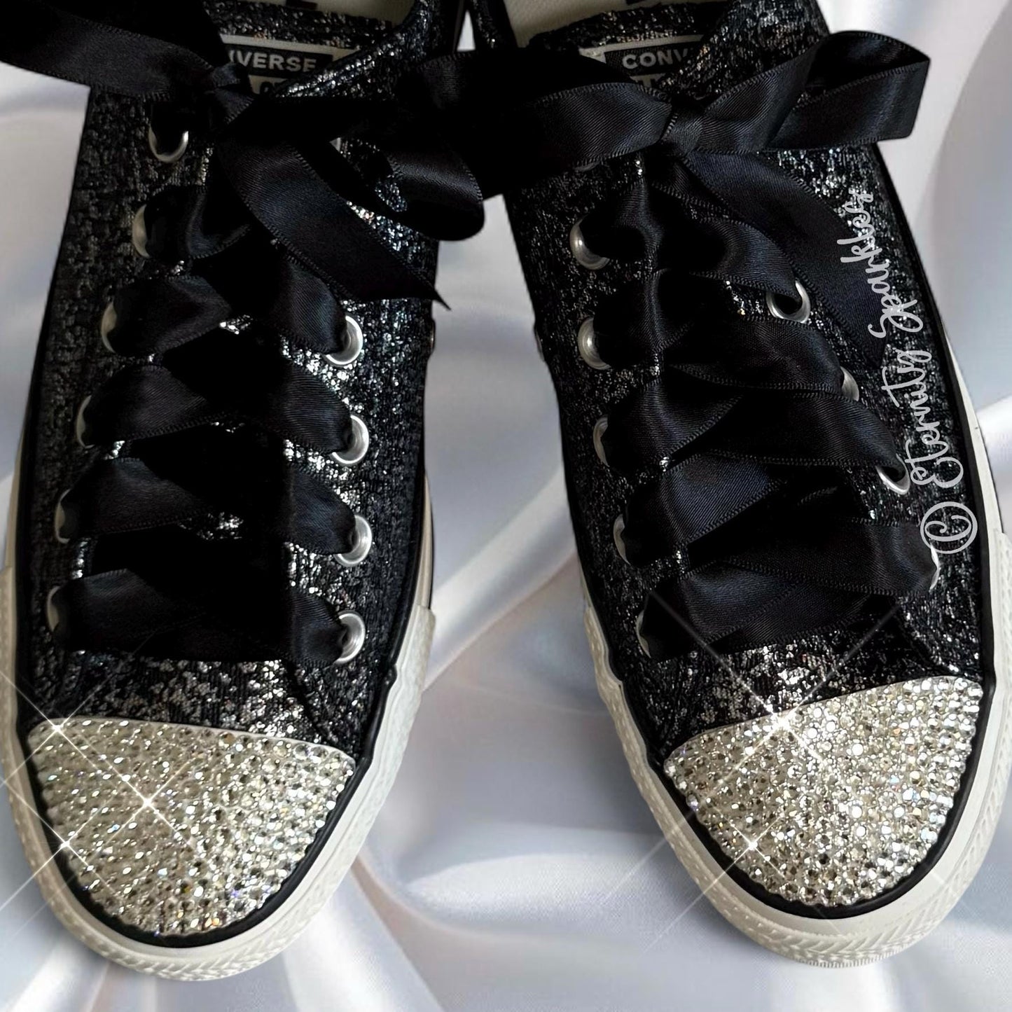 Custom Converse Black Glitter Luxury Crystal Sparkle Trainers