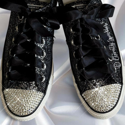Custom Converse Black Glitter Luxury Crystal Sparkle Trainers