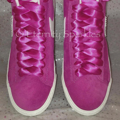 Custom Nike Blazer Hot Pink Suede Luxury Crystal Sparkle Ladies Girls Mid Top Trainers