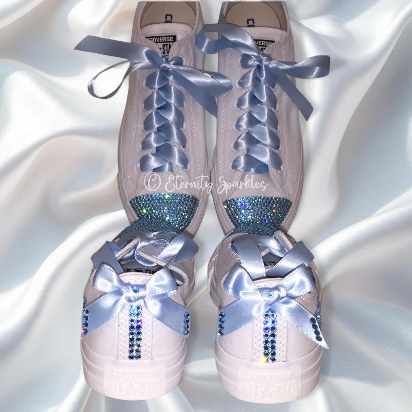 Custom Converse Mono White Personalised Luxury Crystal Sparkle Bridal Trainers